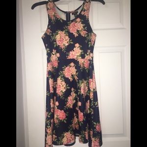 Floral dress - navy blue background.